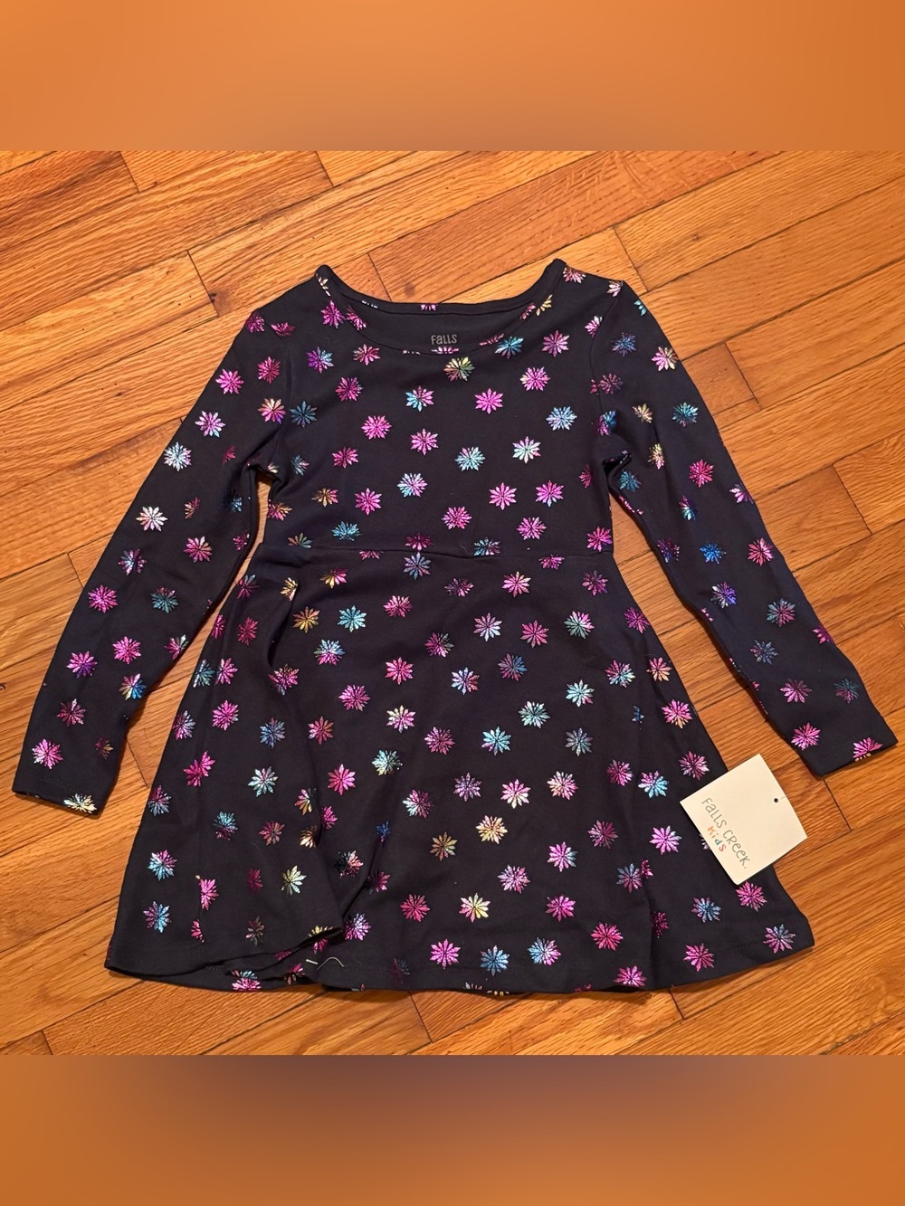 Falls Creek Navy Floral Sparkle Long-Sleeve Dress